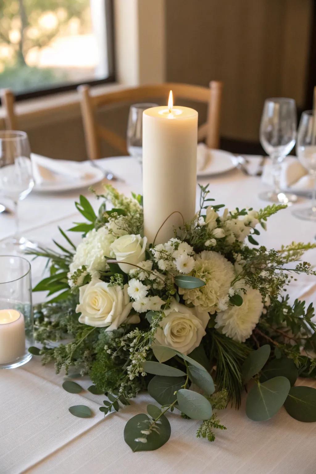 'Luminescent sticks' add a warm glow to a charming floral centerpiece.