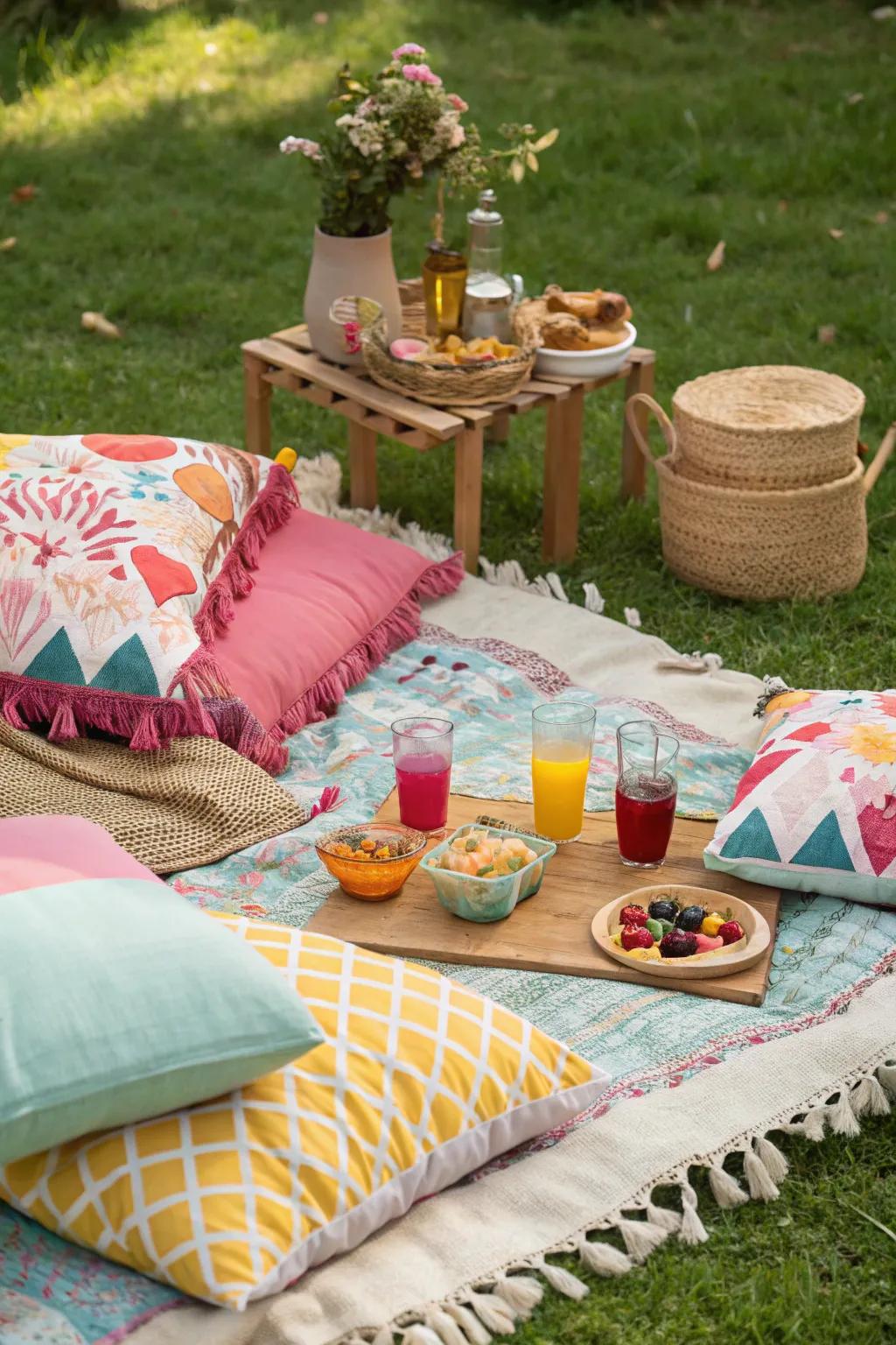 A comfortable picnic setting encourages guests to relax.