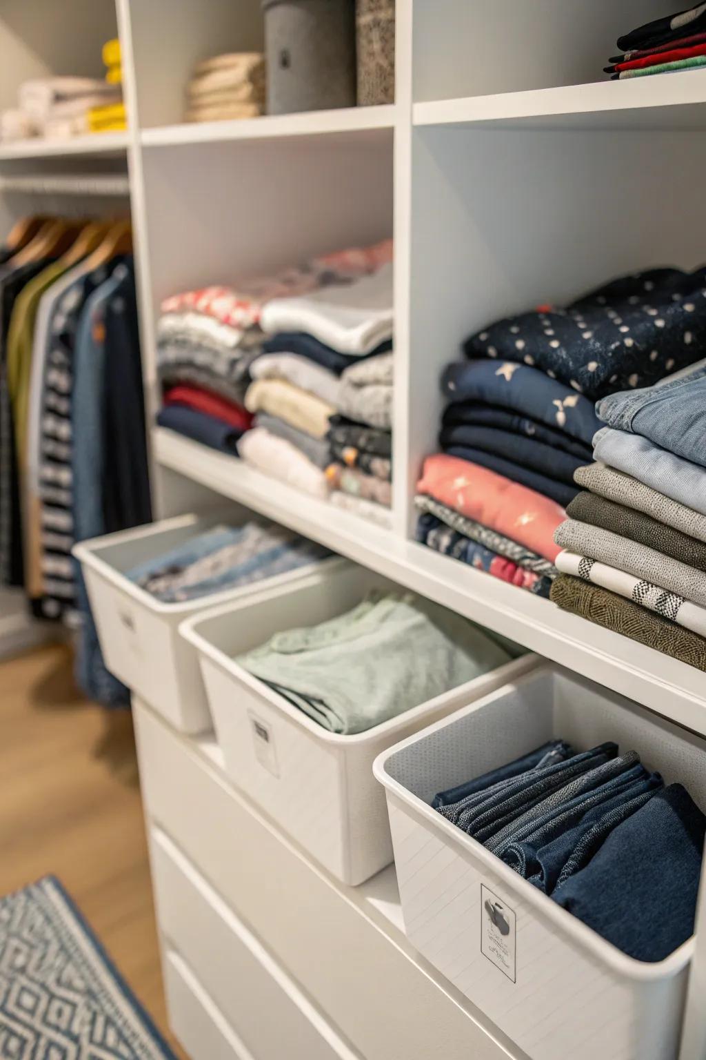 Your closet remains tidy and systematic because of shelf dividers.