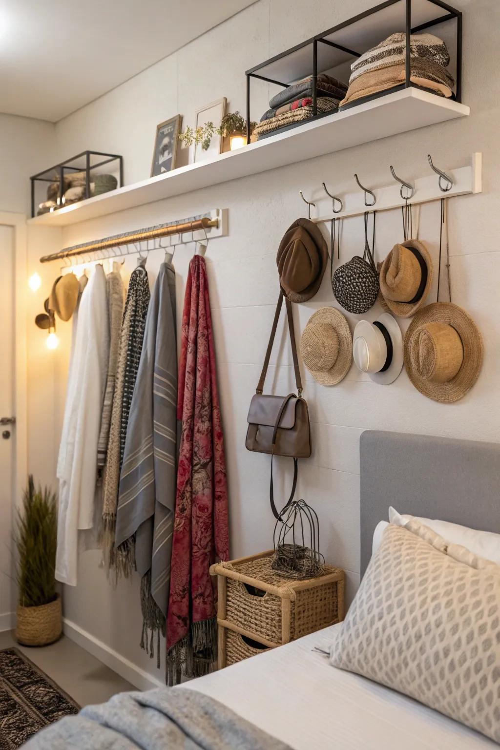 Wall-mounted storage makes the most of vertical space in an efficient way.
