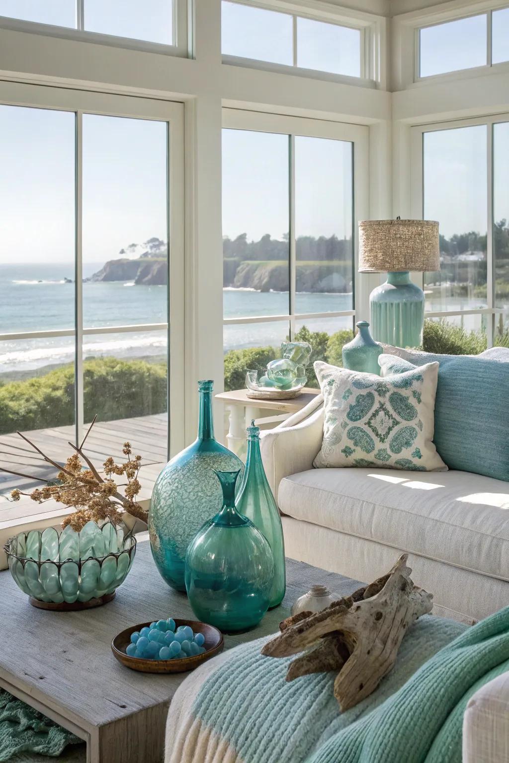Sea glass adds a unique coastal touch.