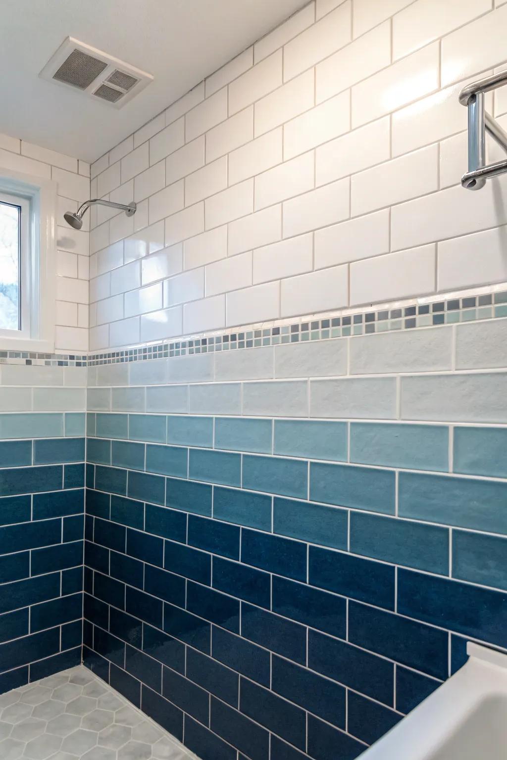 Ombre tiles depict the subtle shift of the ocean.