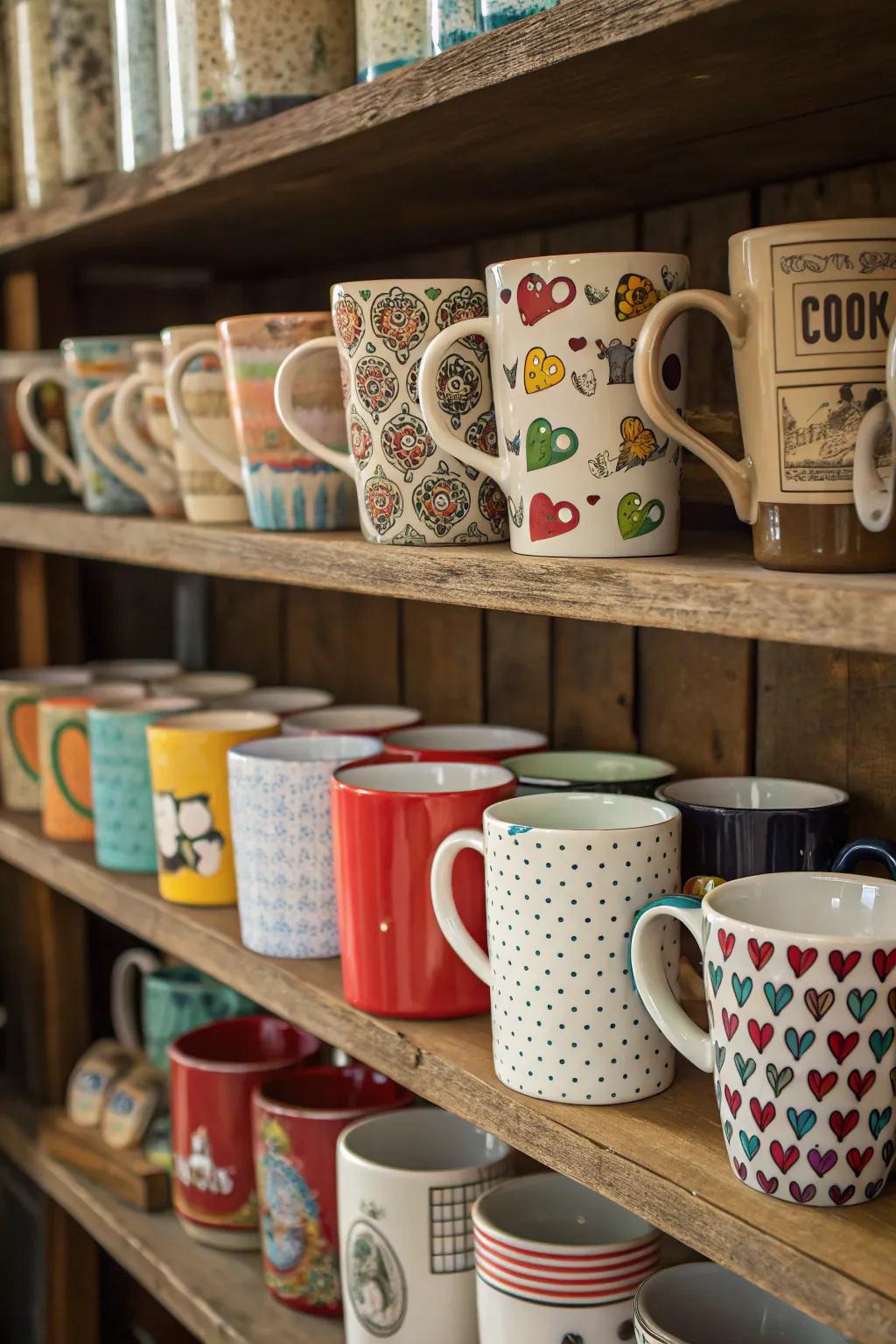 A mix of mugs contributes character and tells a story in your coffee bar.