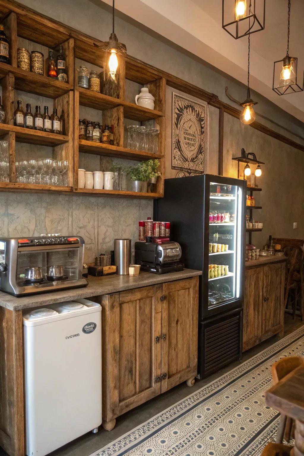 In this coffee bar, rustic appeal and functionality combine.