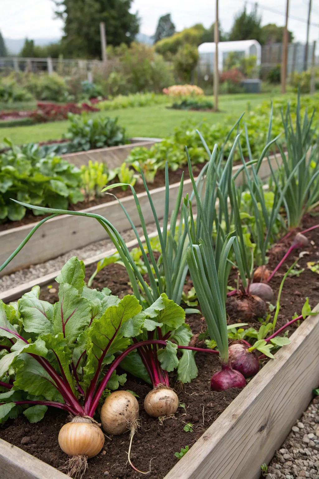 Roots and bulbs, a vibrant and cooperative garden pairing.