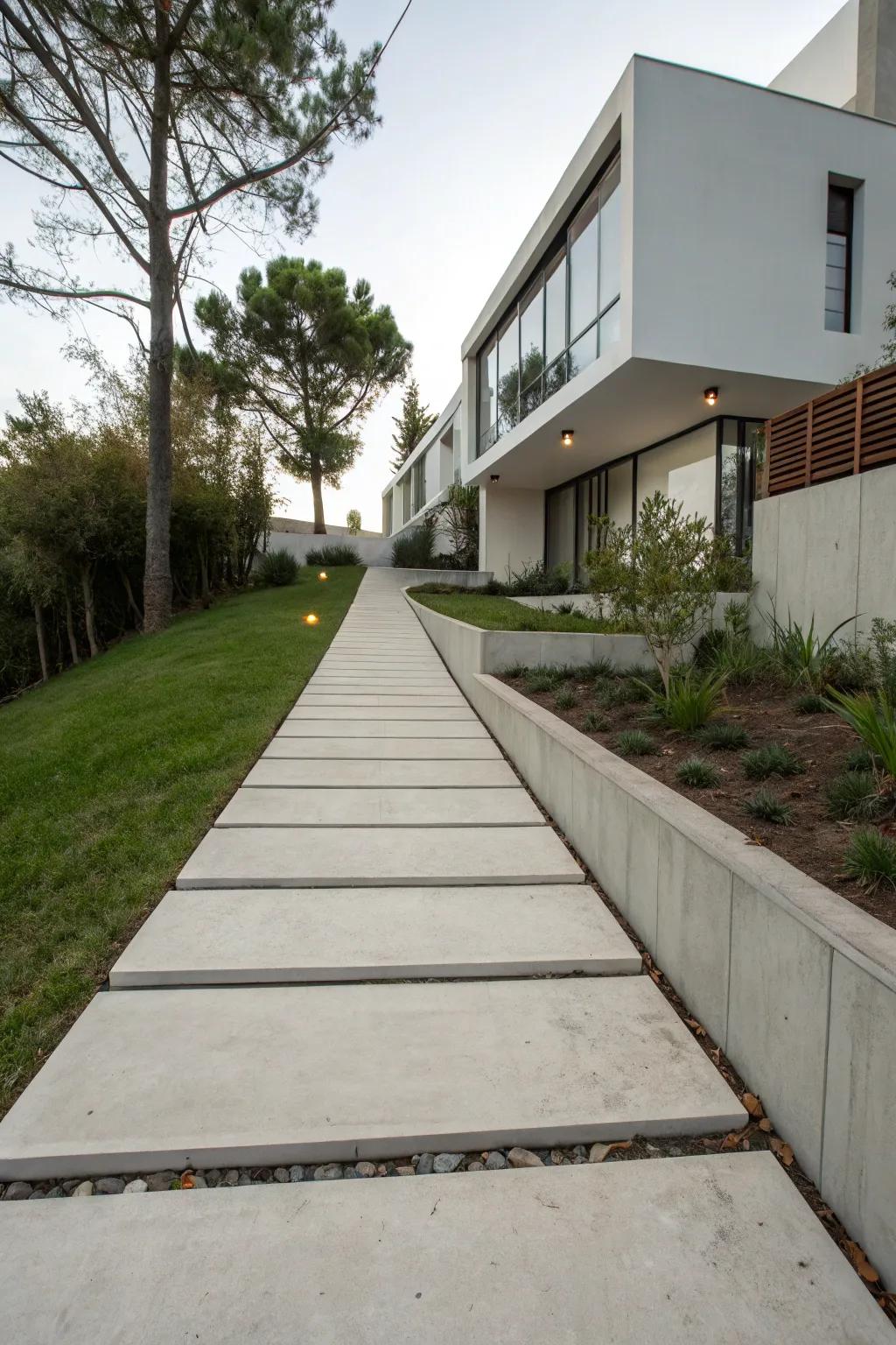 Minimalist walkways evoke a clean and modern aesthetic.
