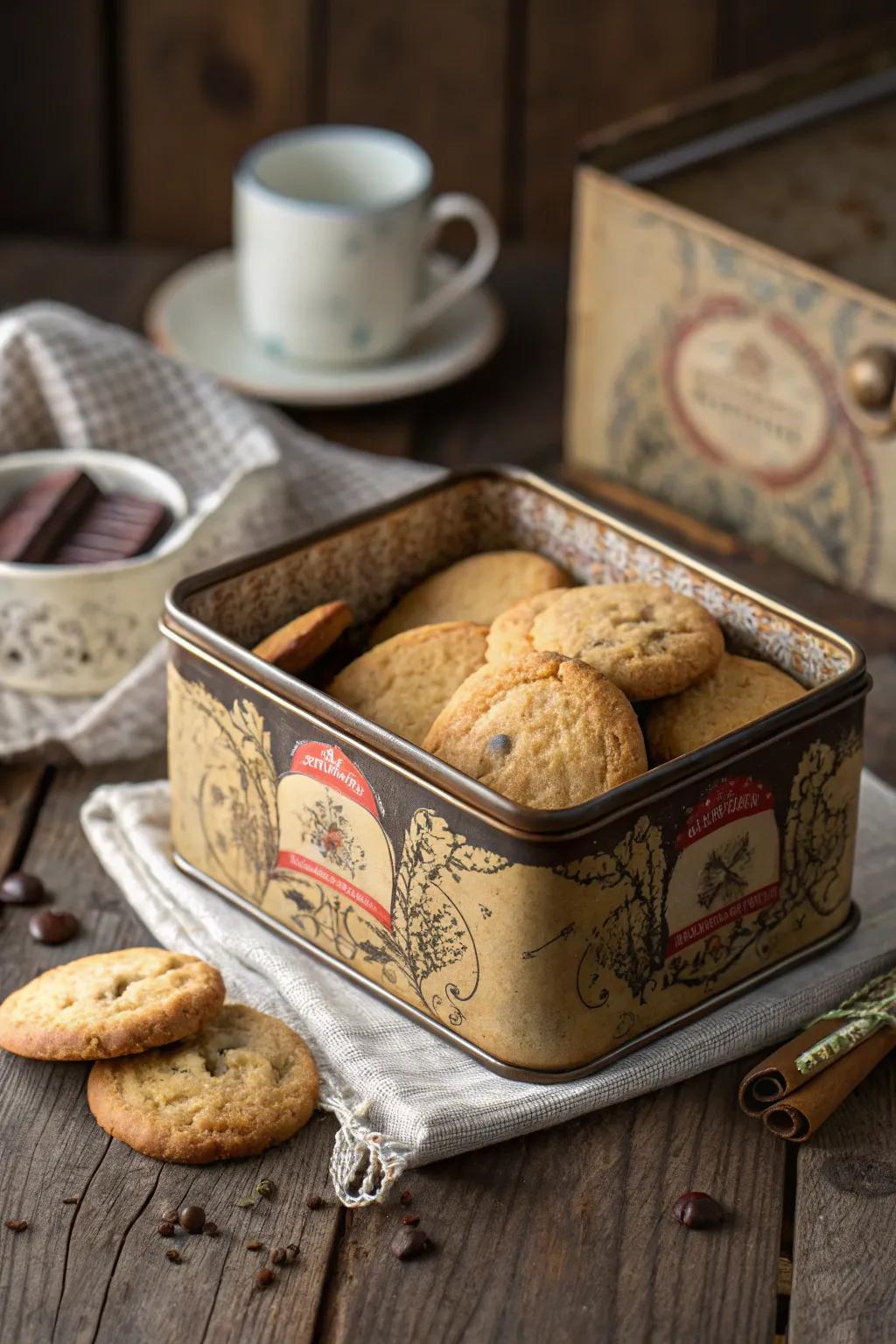 Classic canisters bring a nostalgic charm to cookie presentation.