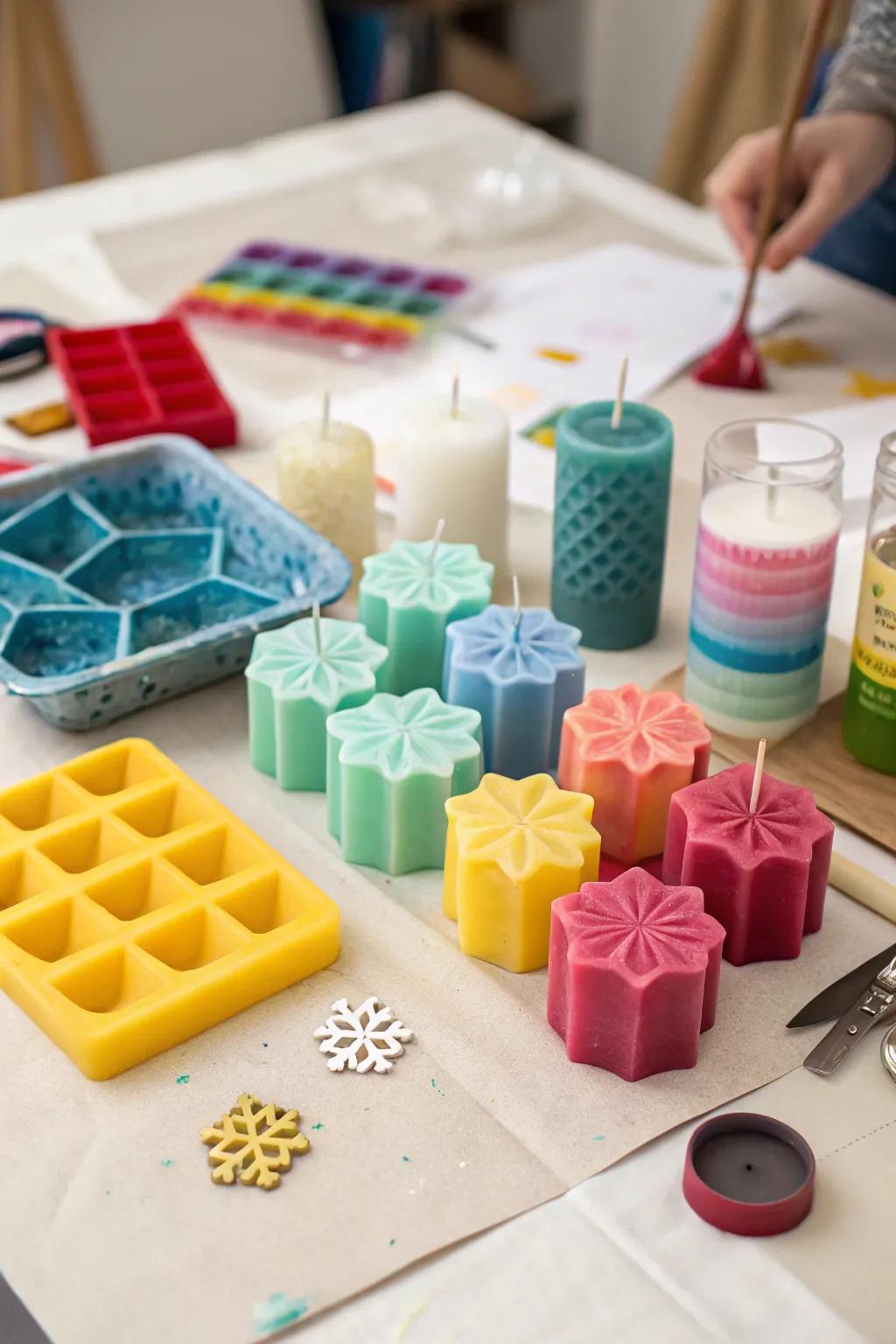 DIY ice mold candles offer a personal, textured touch.