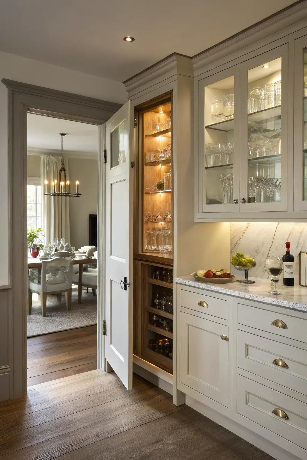A backdoor cabinet provides extra storage in shared areas.