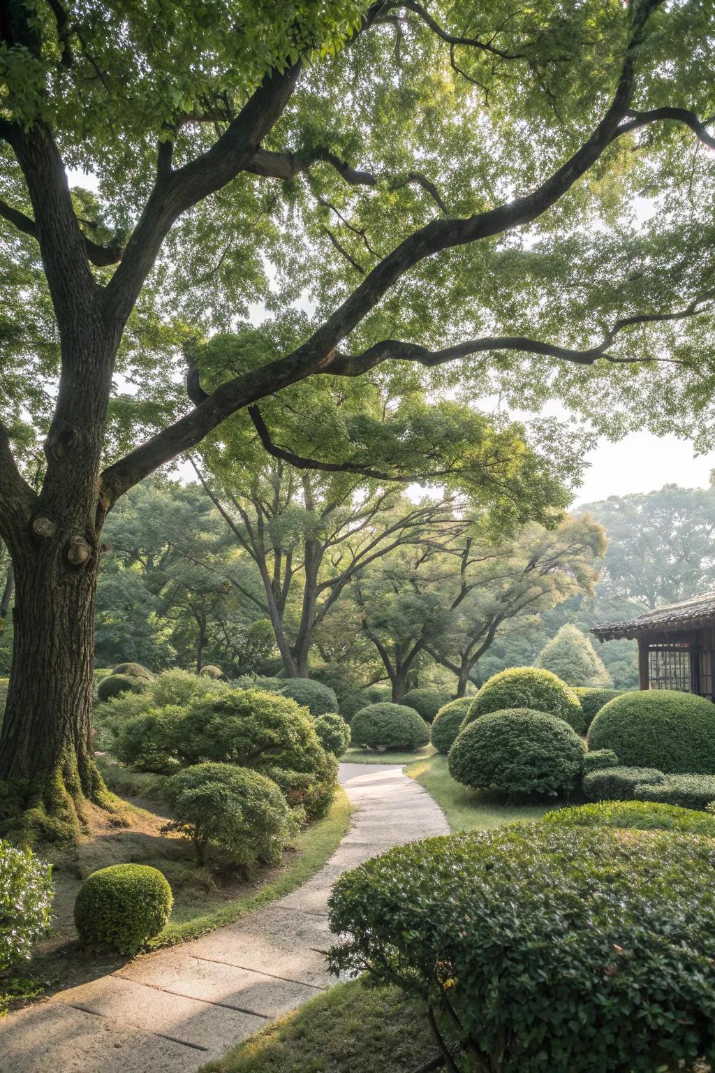 Trees and bushes add structure and serenity.