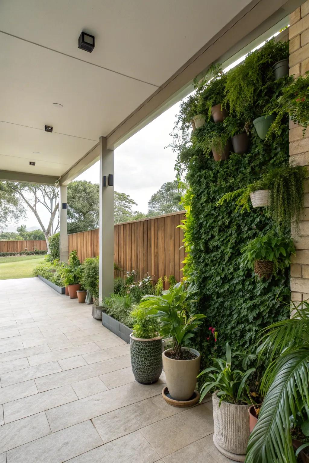 Integrate greenery for a natural patio environment.