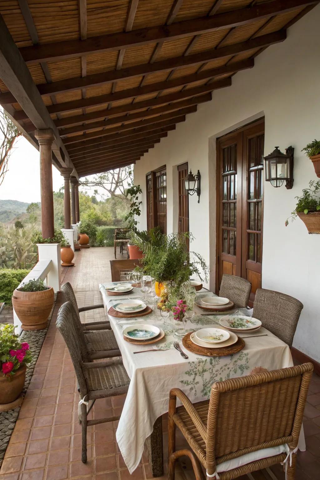 An exterior dining space makes mealtime a pleasurable experience.