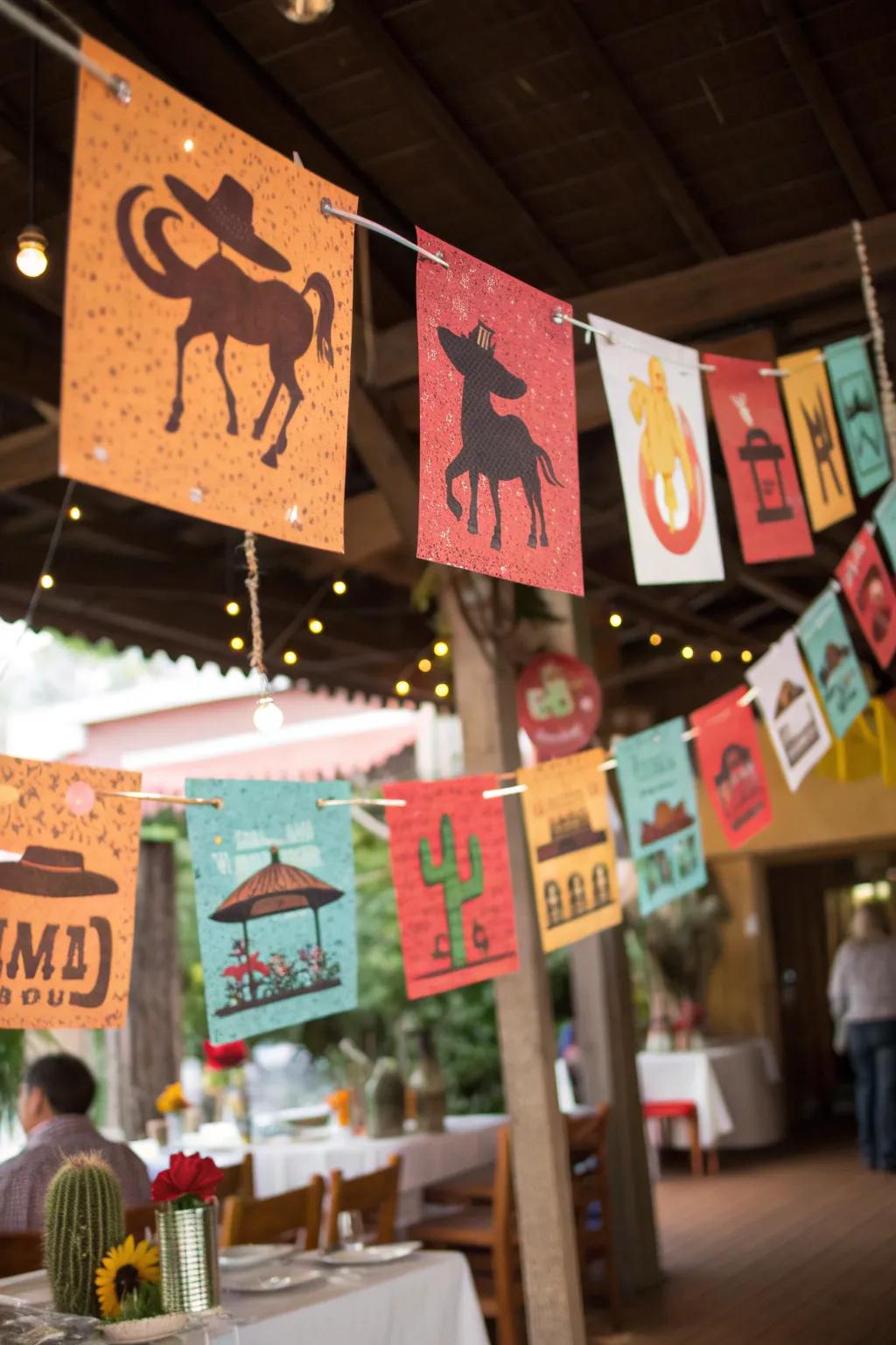 Banners with playful messages contribute charm and guidance.