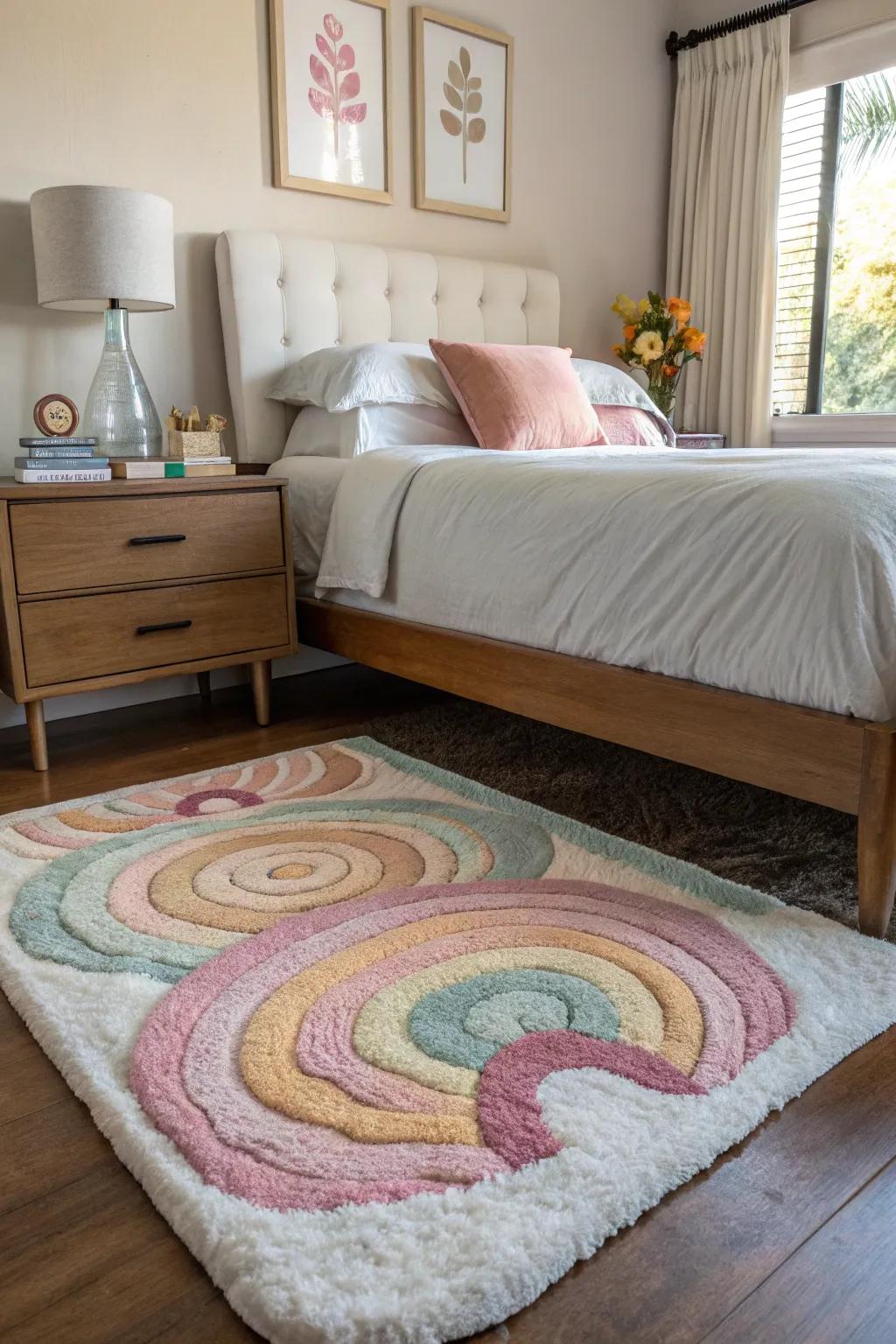 A plush rug provides warmth and style, completing the cozy aesthetic.