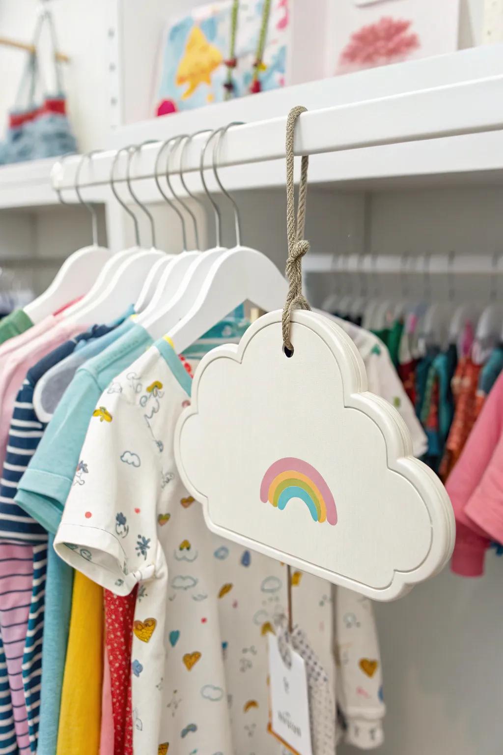 A cloud-shaped hang tag for a children’s clothing line, adding a playful touch.