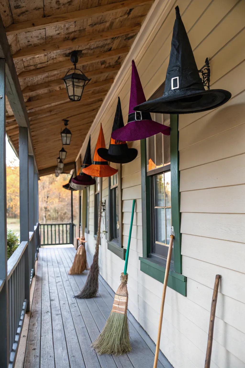 Witch toppers and broomsticks cast a magical spell.