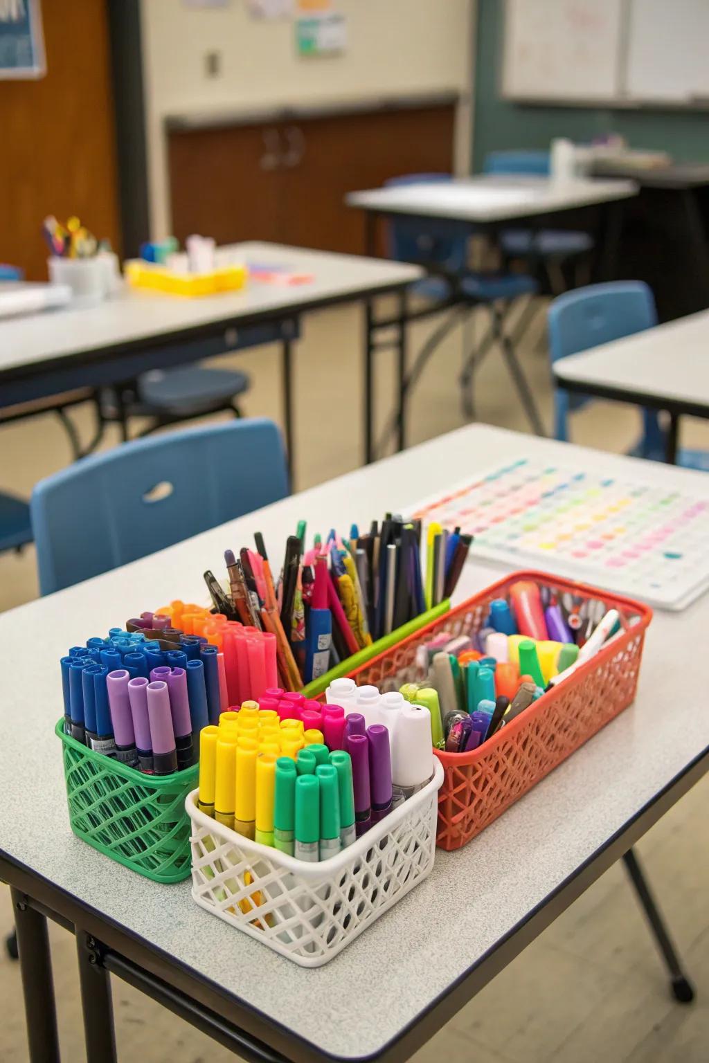 Custom storage for art supplies adds personal flair.