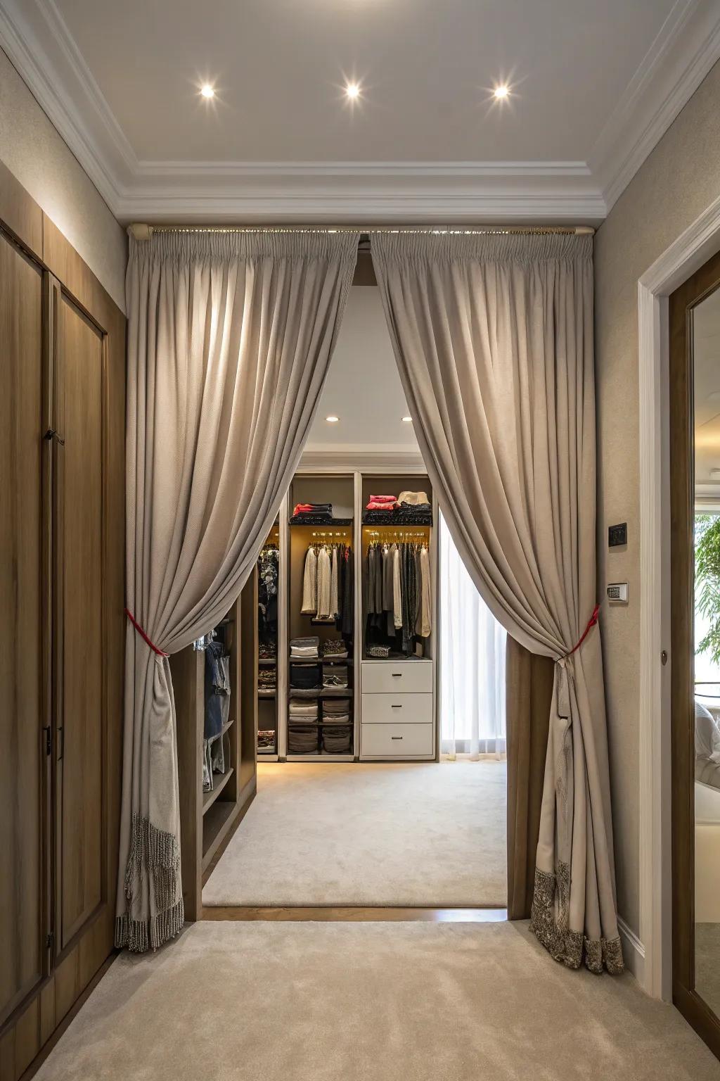 Create drama with ceiling-mounted curtains.