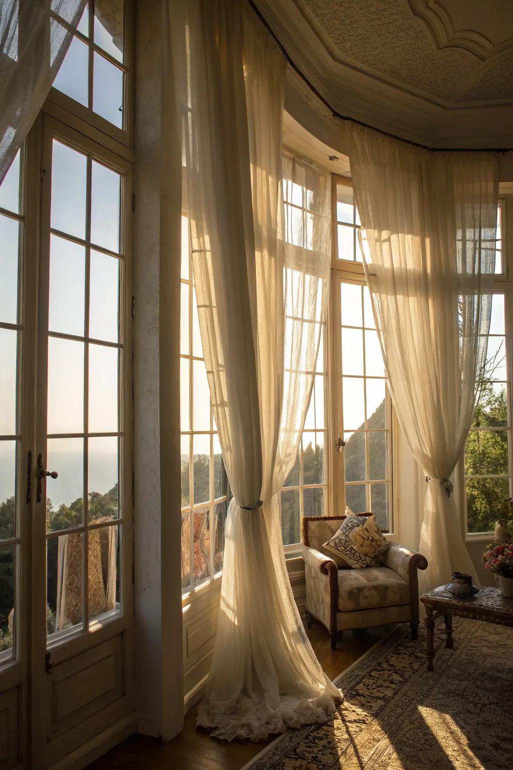 Transparent curtains beautifully enhance daylight while maintaining privacy.
