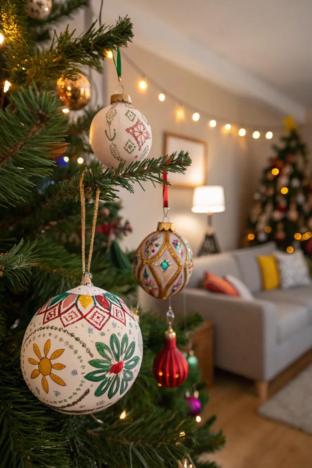 Handmade decorations add a personal touch to any Christmas evergreen.