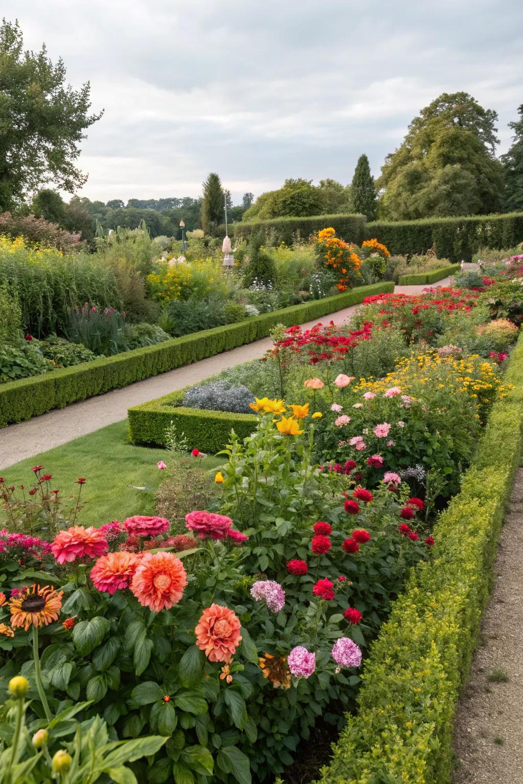 Floral beds conjure an energetic showcase of color and texture.