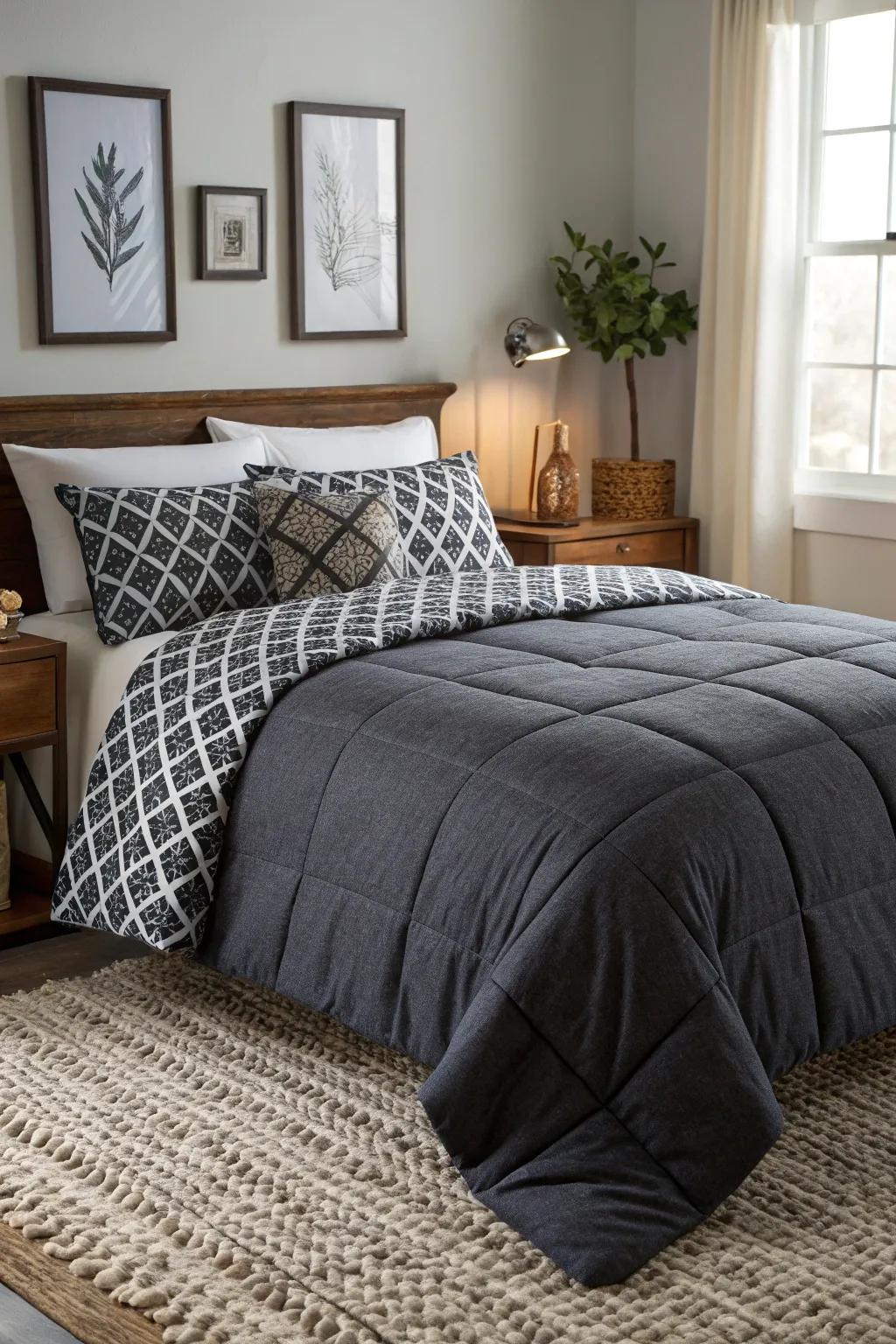 Your bedroom will have adaptable style thanks to reversible bedding.