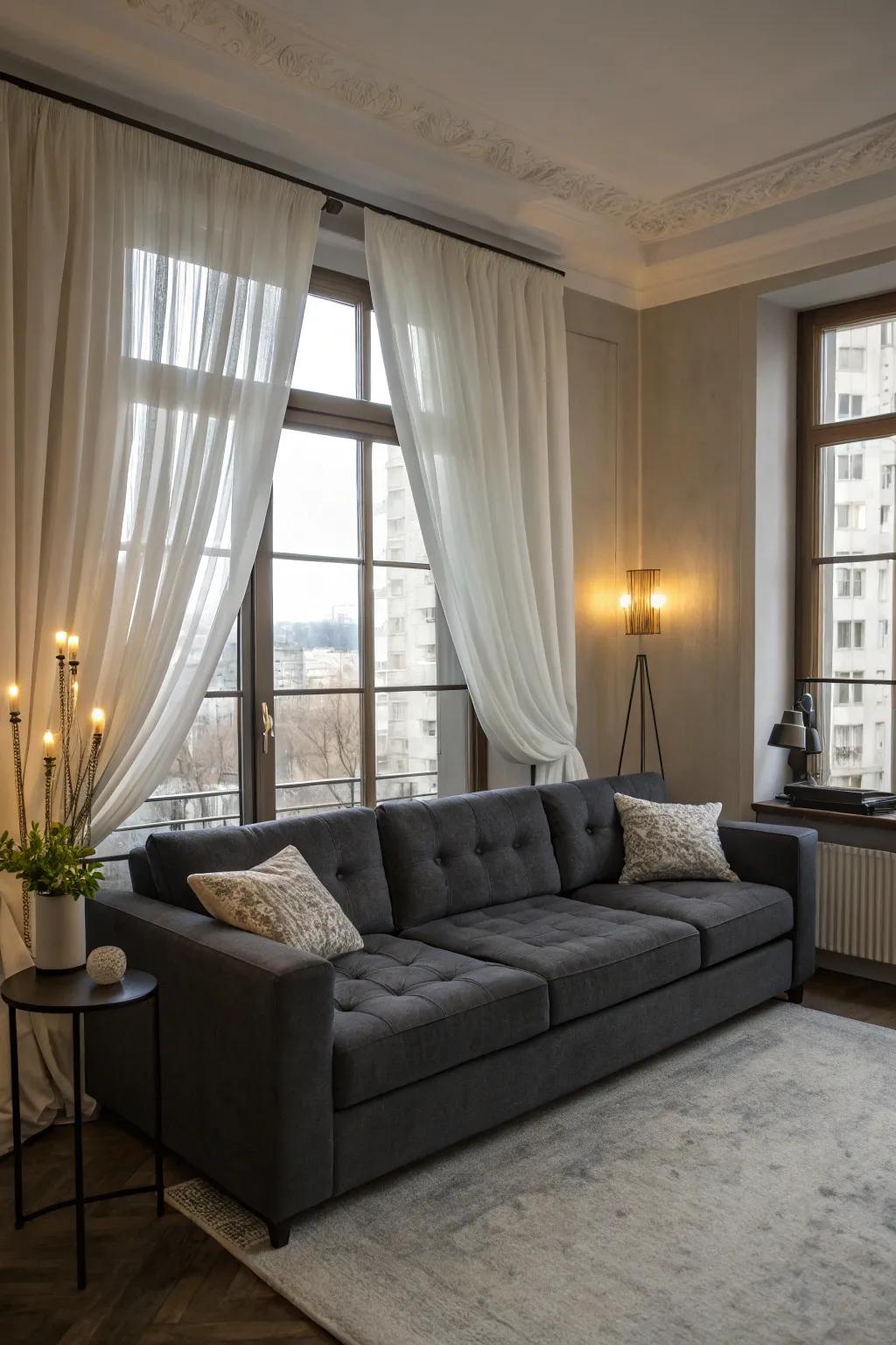Curtains can beautifully complement your modular sofa.