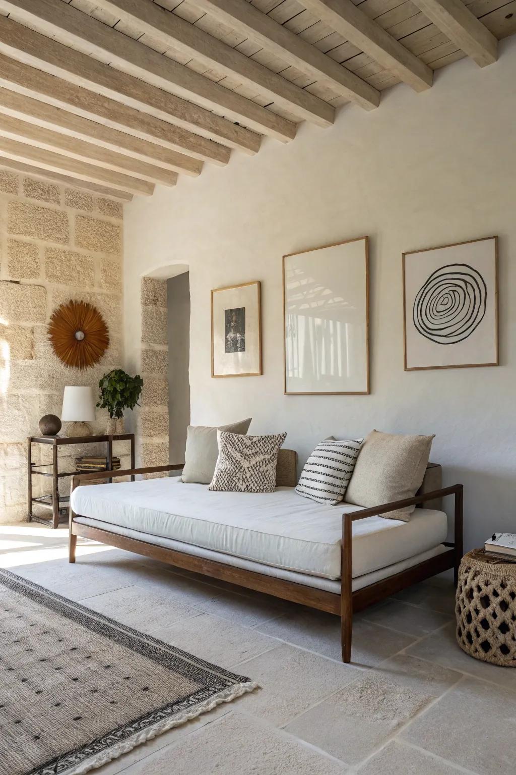 A minimalist daybed arrangement that emphasizes simplicity and class.