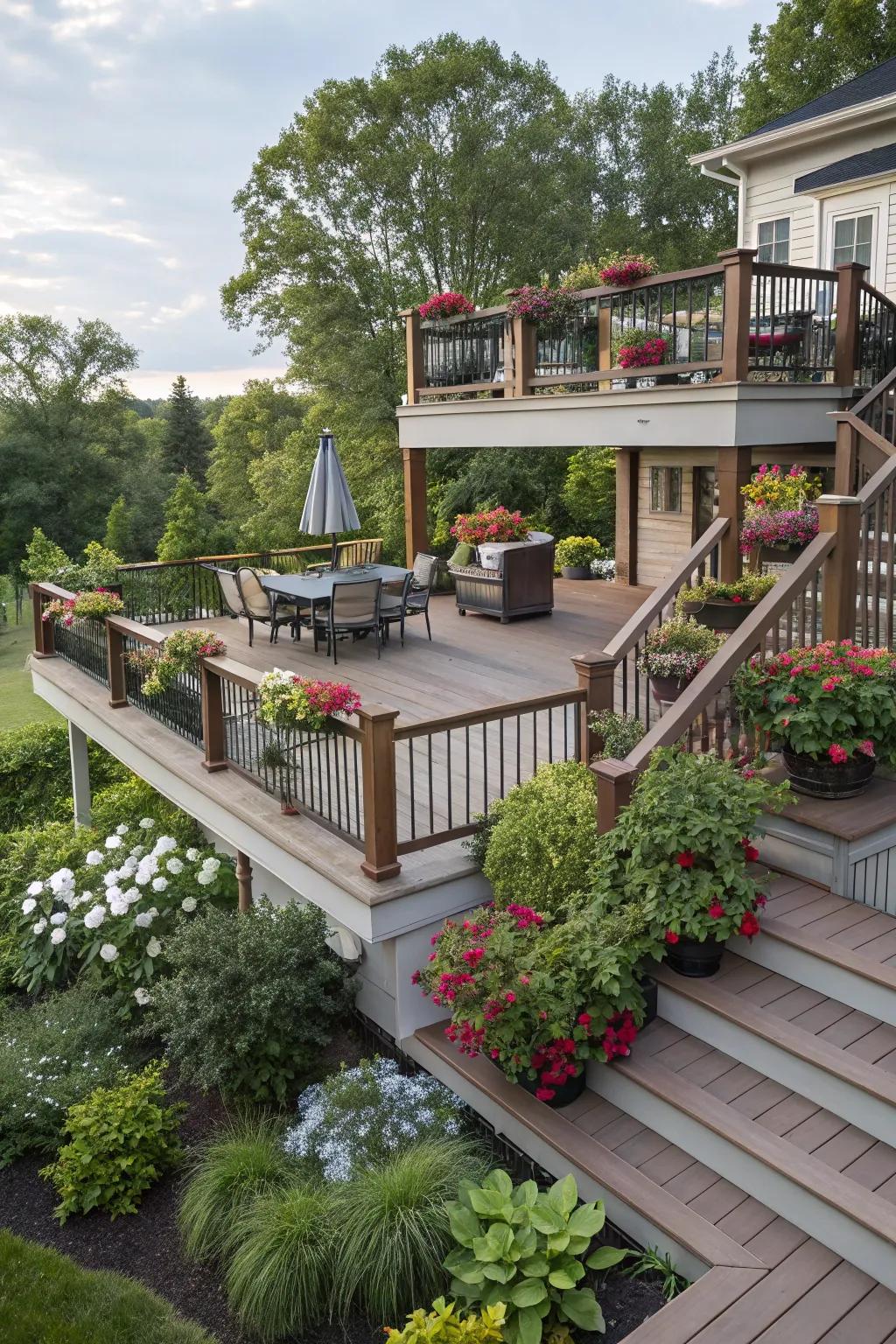 Decks with varying tiers create interest and dimension.