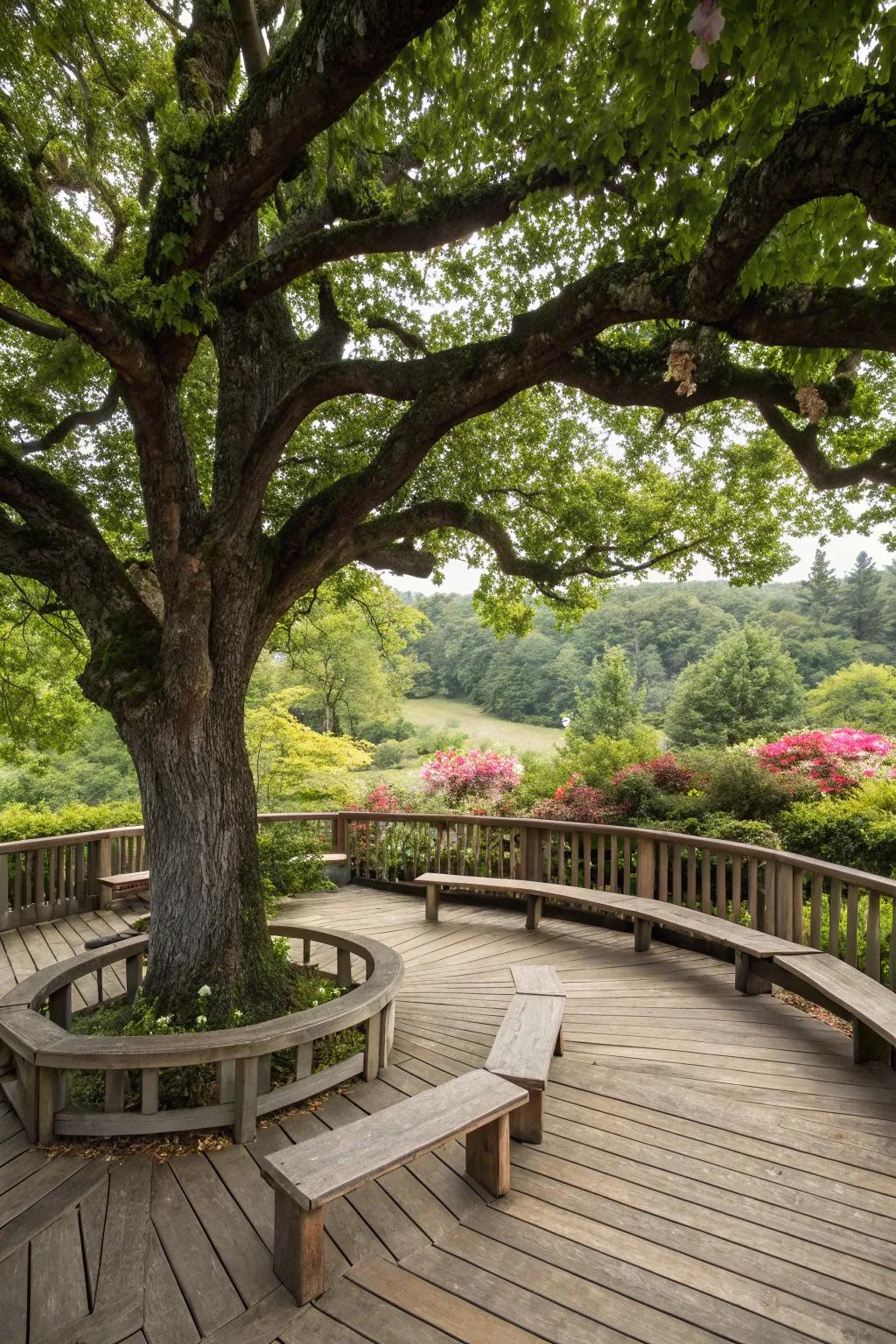 Surround benches offer expansive views and seating.