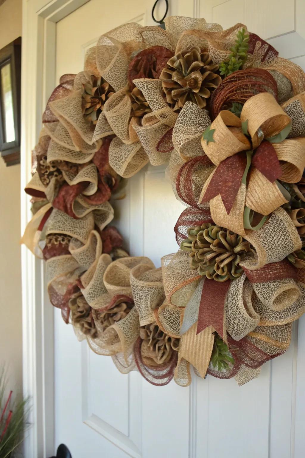 A combination of textures enhances depth and interest in this wreath.