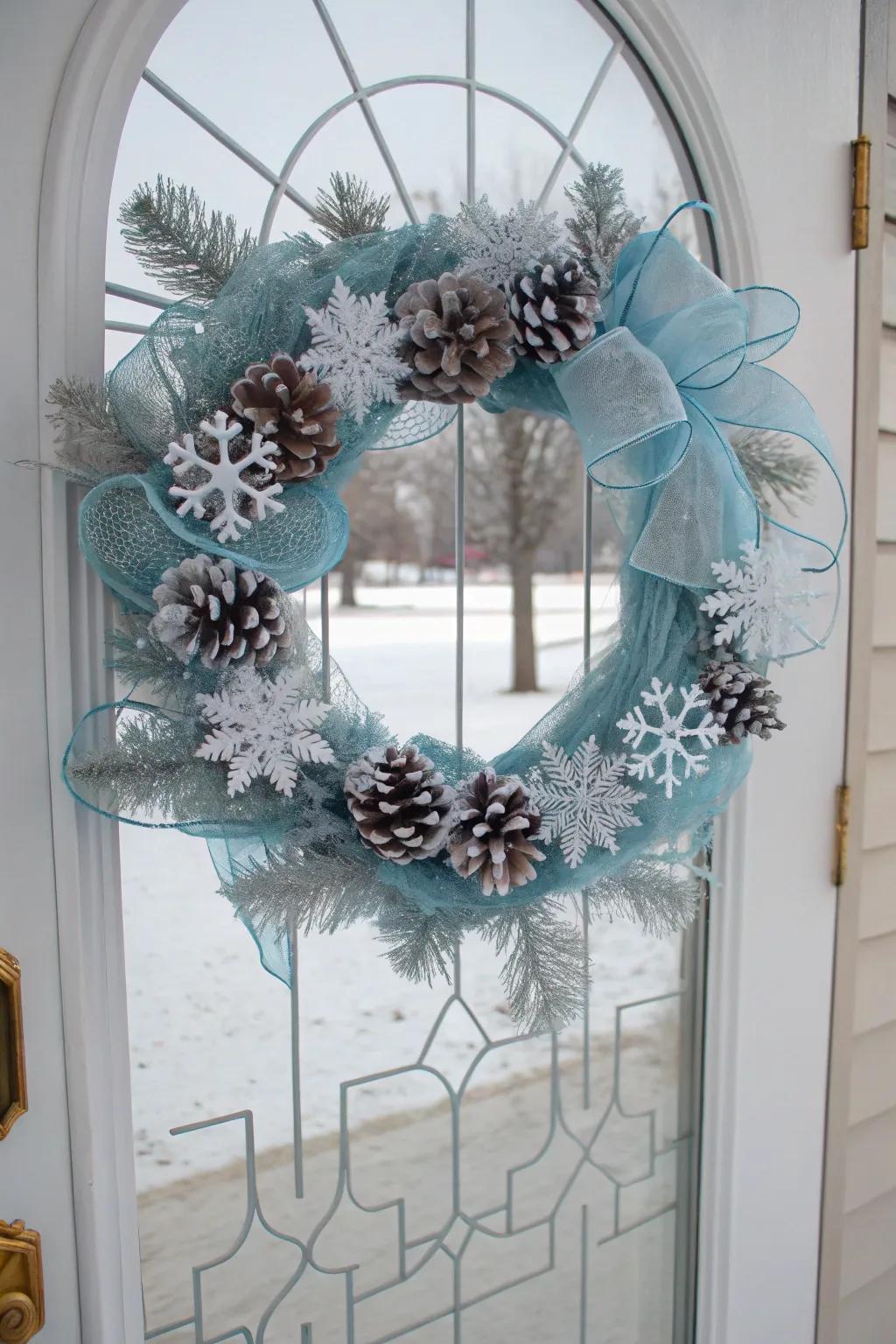 A magical winter wonderland deco mesh wreath.