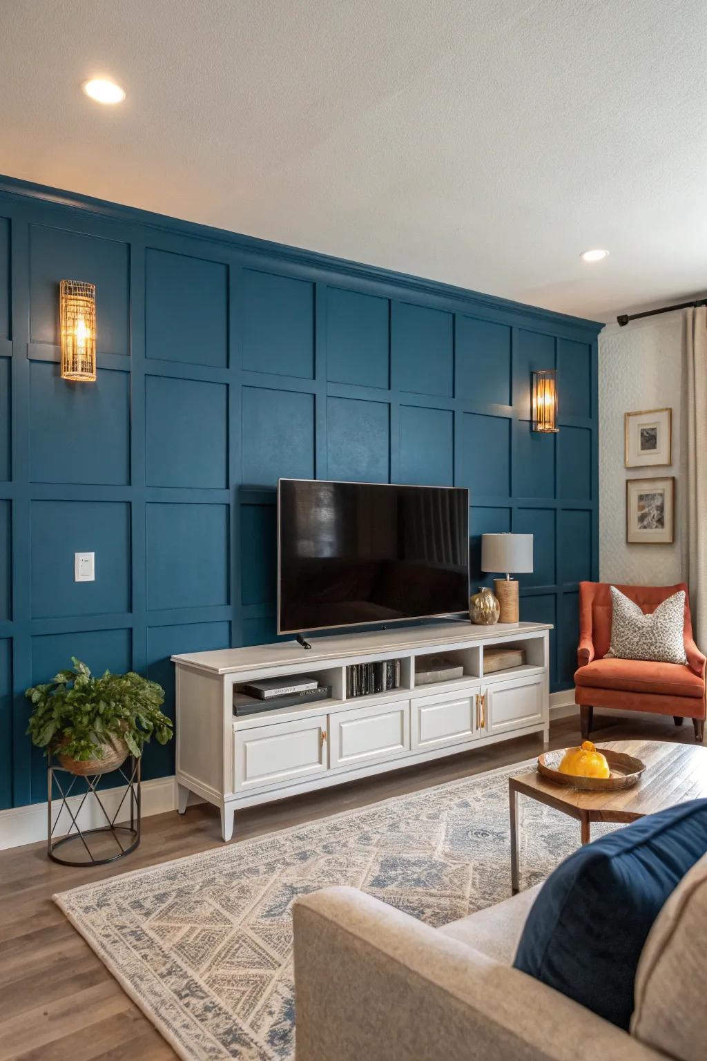 A striking wall turns the TV into the center of attention.