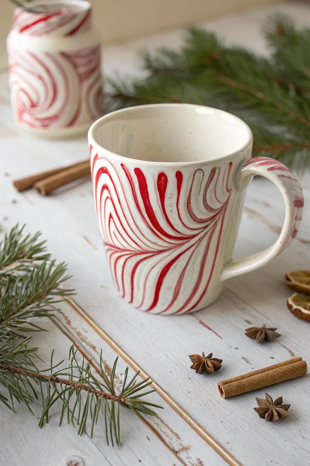 Incorporate a sweet surprise into your festive beverages using this charming candy pole handle cup!