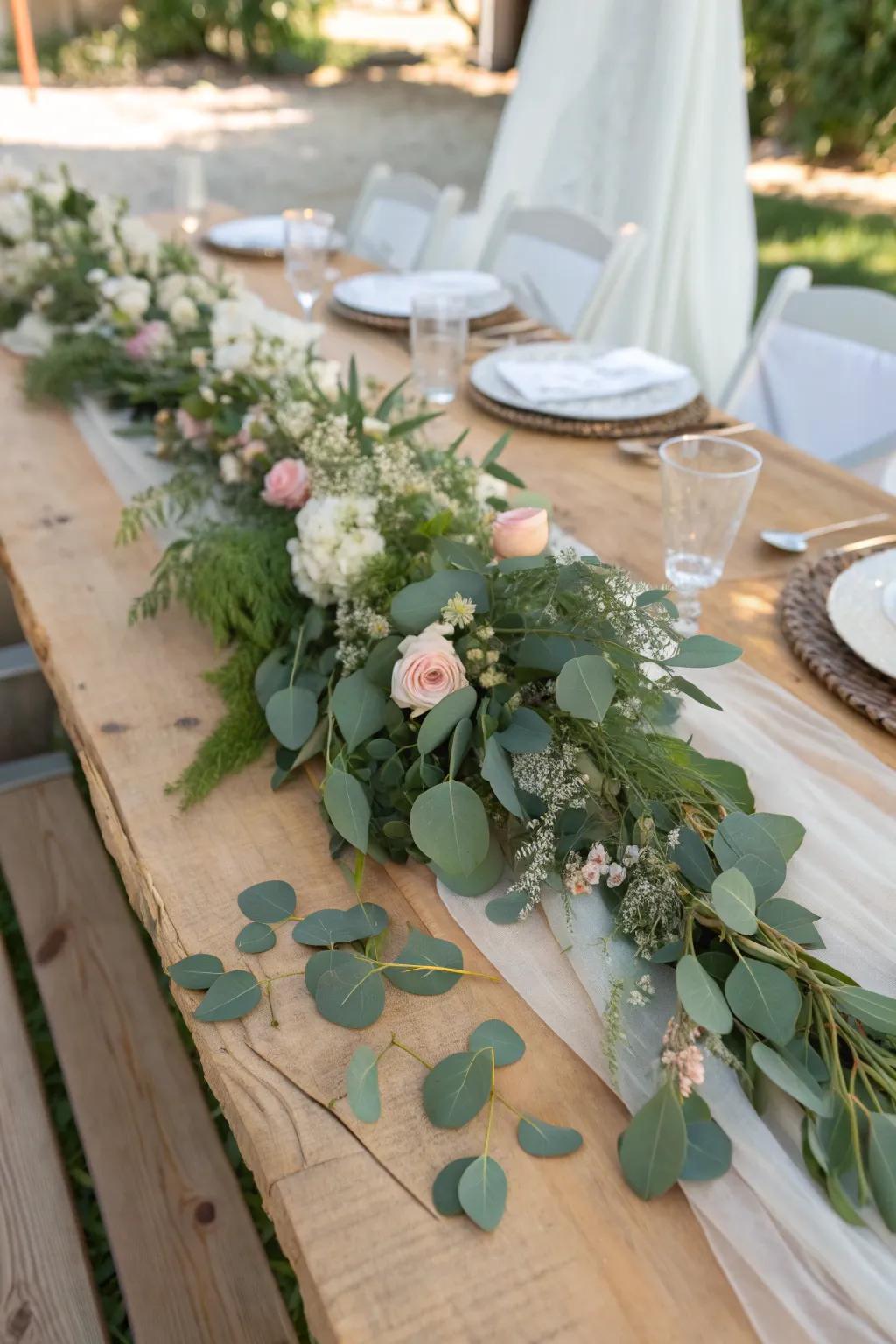 Revitalize your dining areas with vibrant greenery runners. 🌿 #WeddingInspiration #DIYDecor