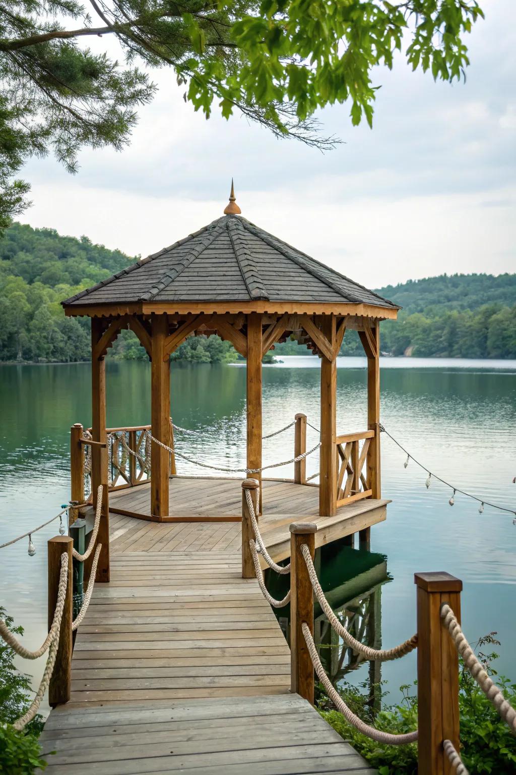Capture quaint charm with a boathouse-inspired gazebo on your dock.