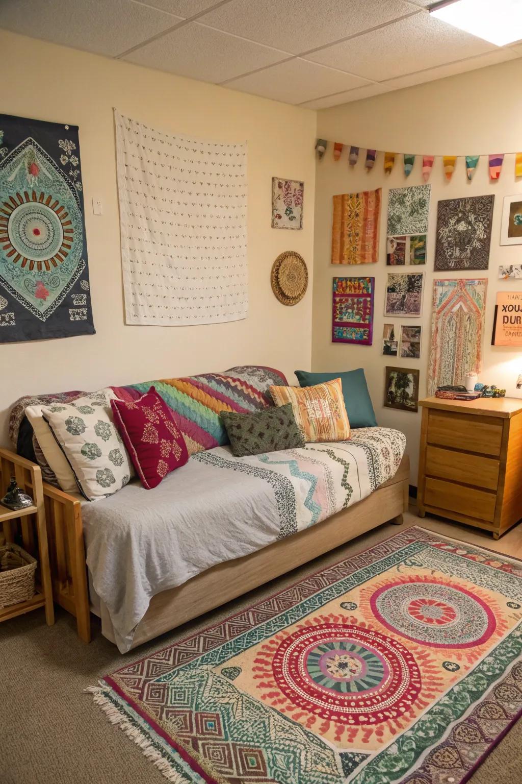 Combined textures make this dorm feel more welcoming.