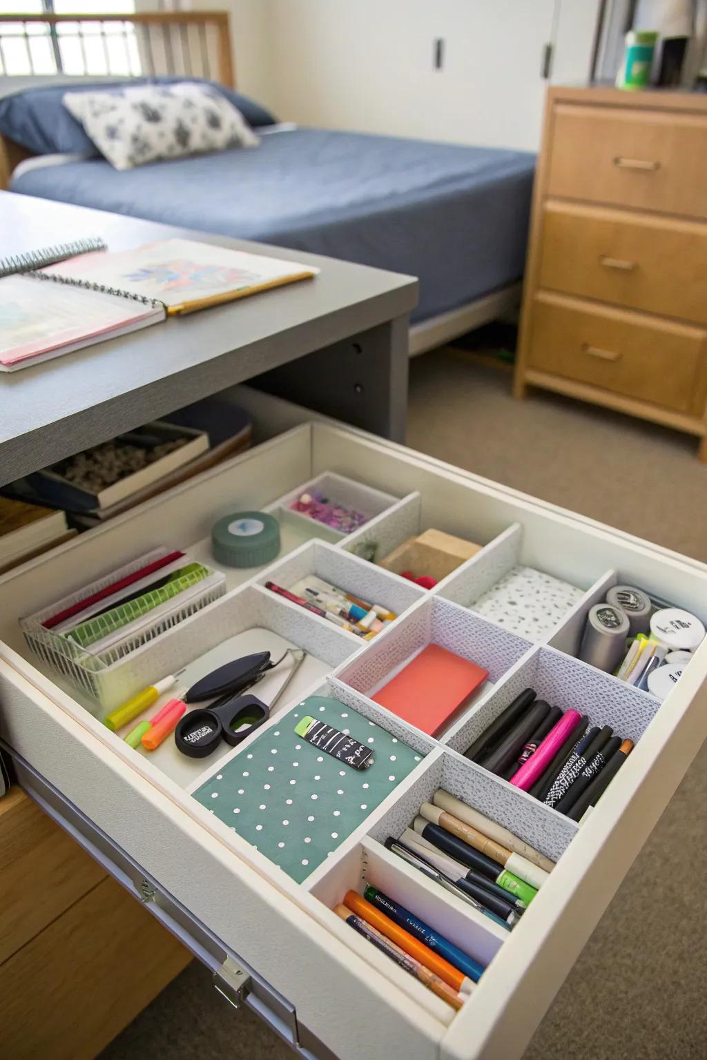 Drawer dividers help keep your essentials neatly organized.