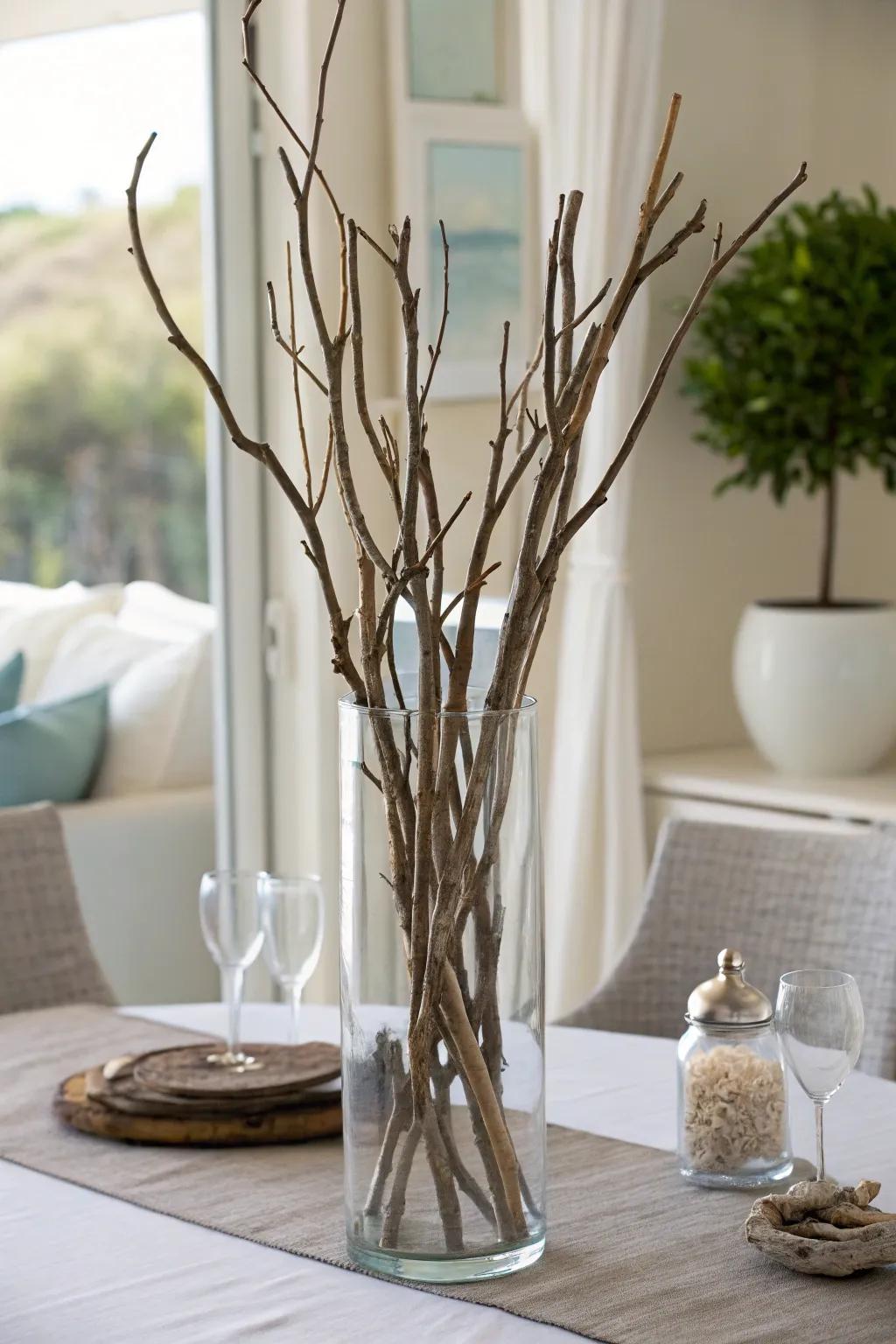 Natural branch displays provide a minimalist aesthetic.