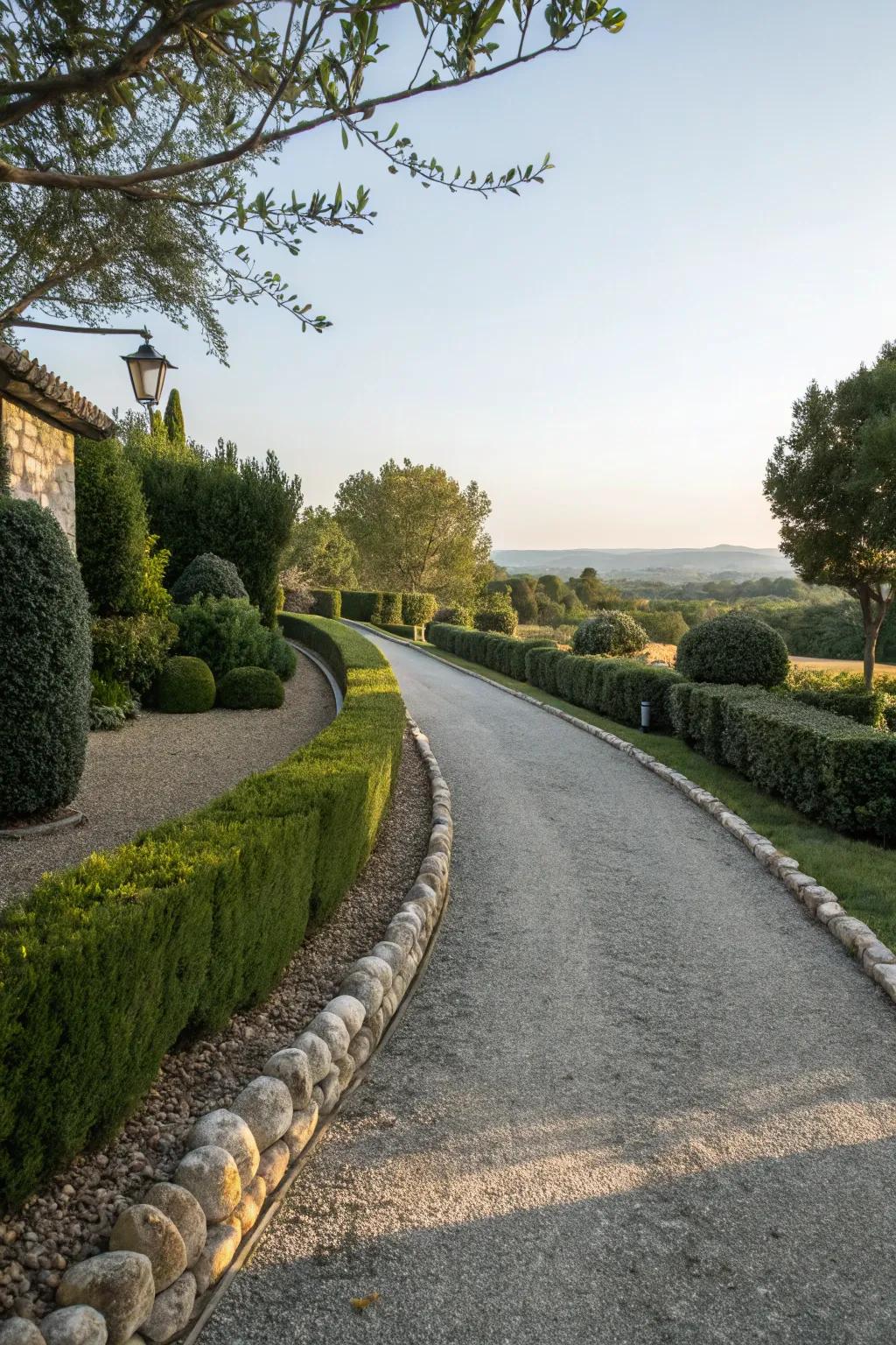 Driveway borders create a refined and orderly visual.