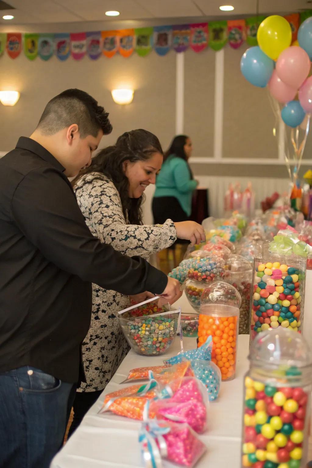 Guests enjoying personalized treat sacks.