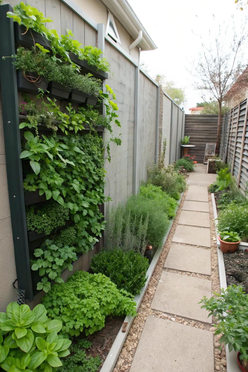 Vertical gardens save space and provide easy access to fresh herbs.