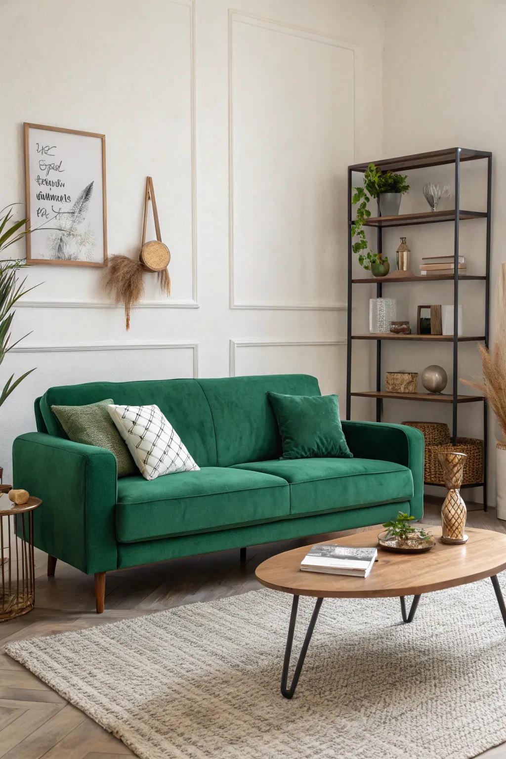 With a minimalist approach, the verdant couch truly shines.