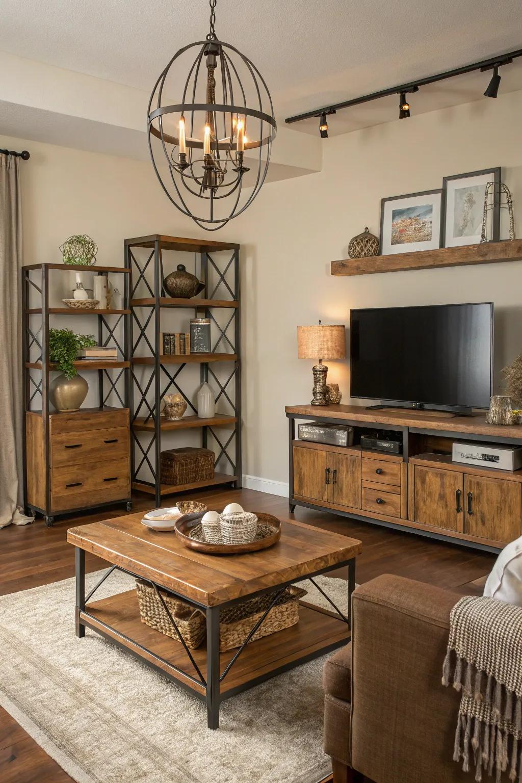 A balanced mix of materials enhancing the space's appeal.