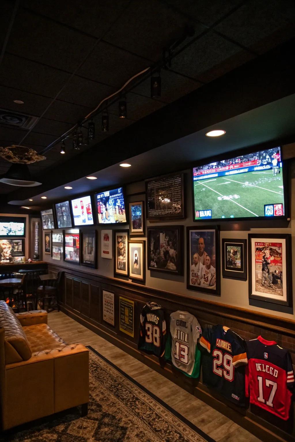 Support your team in style with a basement sports room.