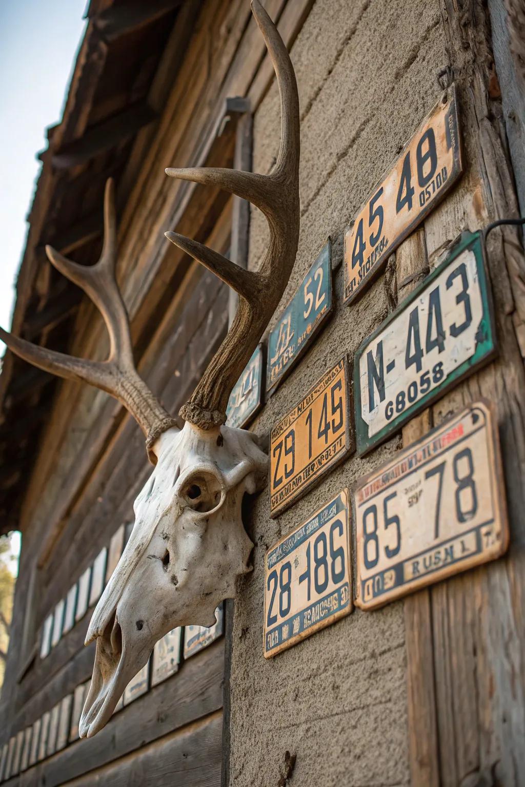 Mix history and nature with vintage license plates.