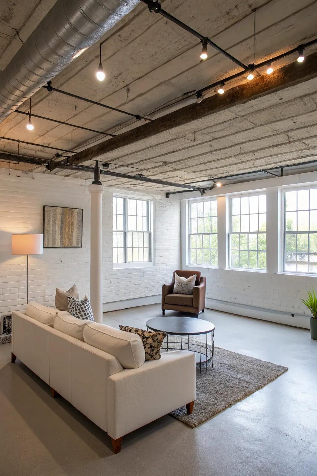 An open, spacious basement featuring minimal clutter.