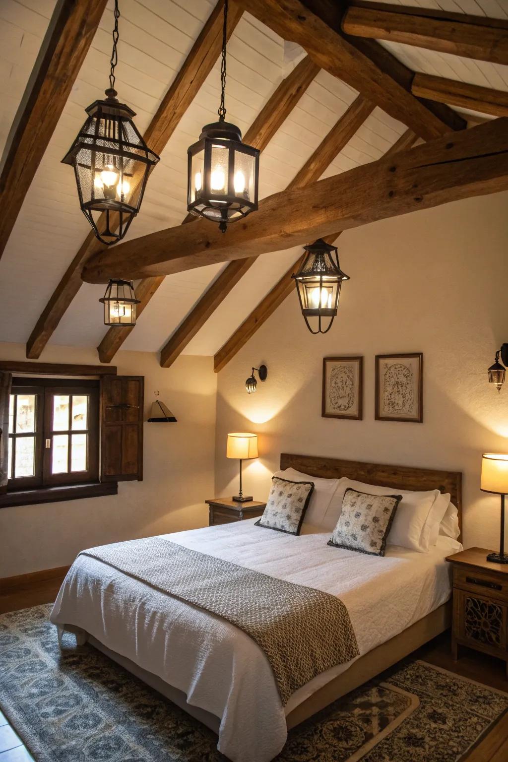 Cottage appeal with lantern-style lights for a cozy glow.