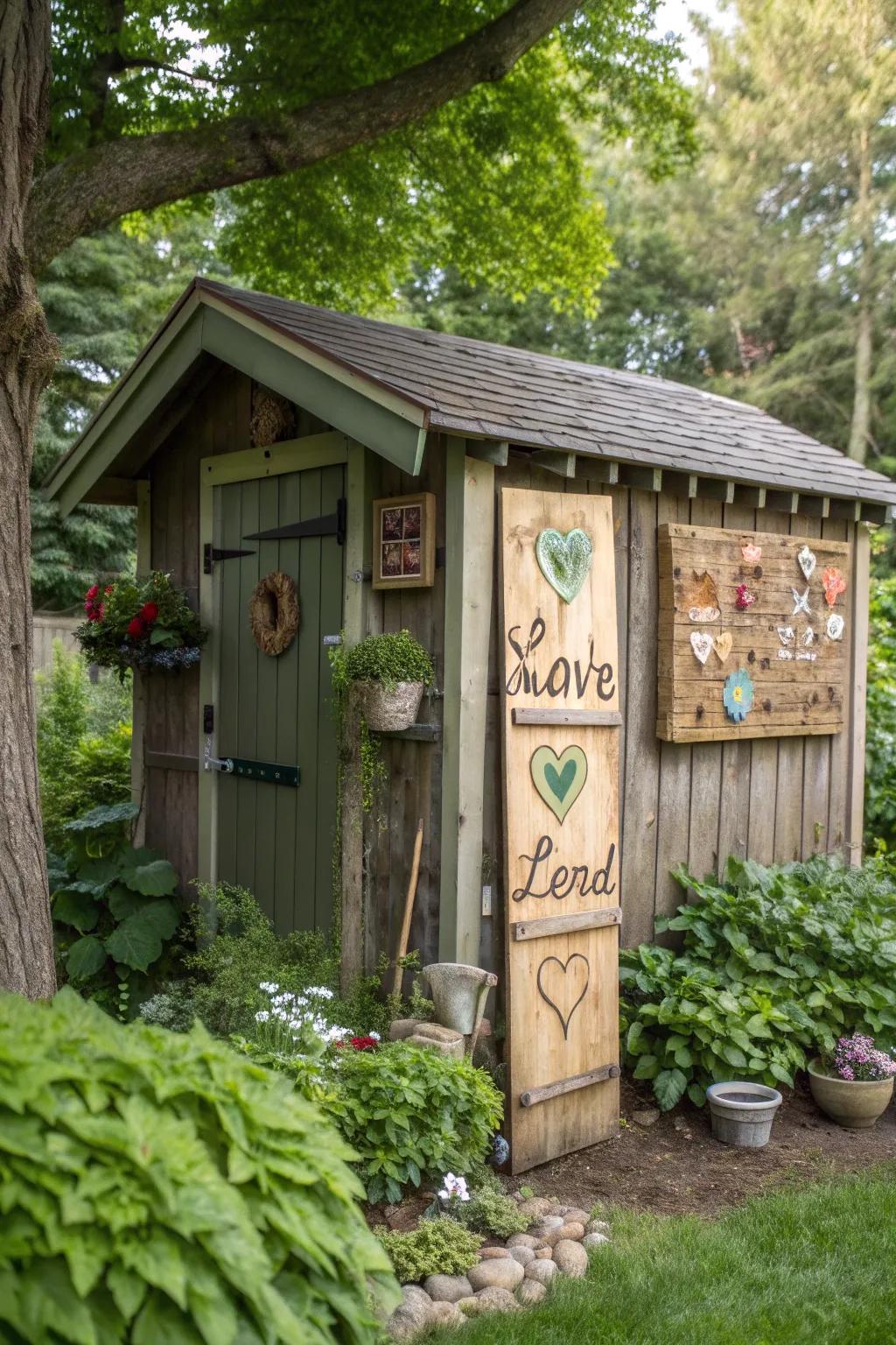 Personalized signage contributes character to your shed.