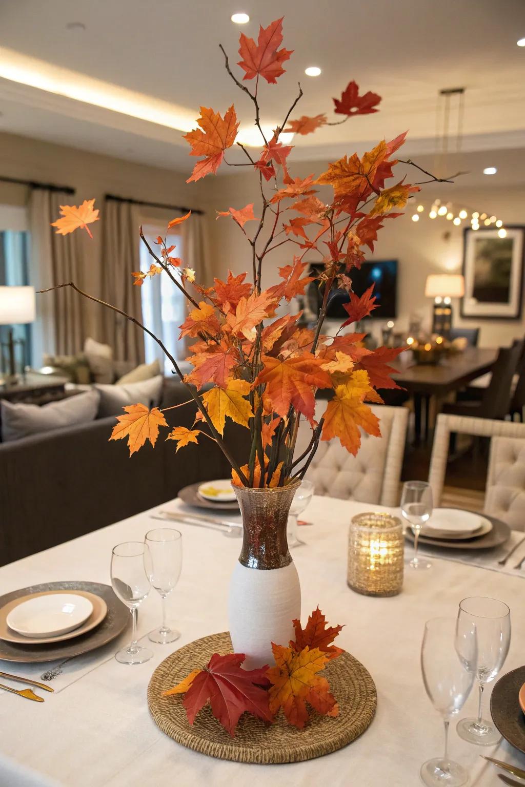 A distinctive vase can elevate your autumn centerpiece.